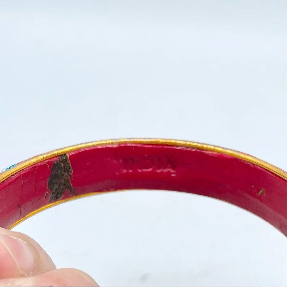 Indian‎ Beaded Bangle Cuff Bracelet Red/Gold Ethnic Boho Bohemian 3.25” Diameter